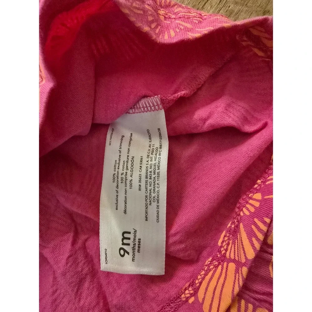 Carters Baby Girls 3 Piece Set Pink Orange Floral Top Bloomer Shorts Bodysuit 9M